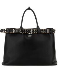 Prada - Leather Large Buckle Shopping Bag - Lyst
