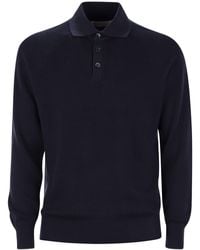 Brunello Cucinelli - Cotton Rib Knit Polo Shirt With Long Raglan Sleeve - Lyst
