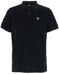 Fendi - Cotton Piquet Polo With Metallic Ff Logo On Front For - Lyst