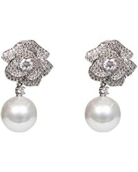 Self-Portrait - Self Portrait Crystal Flower Pearl Drop Earrings - Lyst