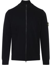 Stone Island - Full-Zip High-Neck Wool Cardigan - Lyst