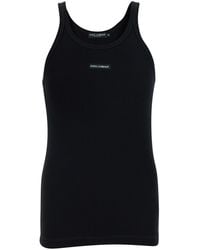 Dolce & Gabbana - Sleeveless Top With Round Neck And Logo Patch On - Lyst