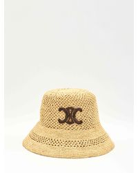 Celine Triomphe Bucket Hat In Natural Raffia / Black | Lyst