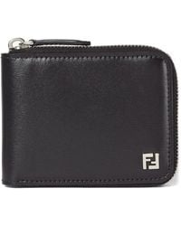Fendi - Leather Compact Wallet With Zip And Ff Logo - Lyst