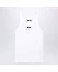Dolce & Gabbana - Dolce&Gabbana Ribbed Cotton Tank Top With Logo Patch - Lyst