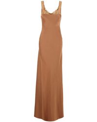 forte_forte - Forte_Forte Long Dress With Fixed Straps And Lace Detail On Straps And Neck - Lyst