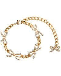 Self-Portrait - Metallic Bracelet With Bow Nad Crystal Embellishments - Lyst