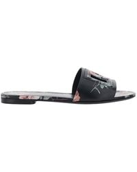 Dolce & Gabbana - Leather Slide Sandals With Cut Out Dg Logo And Floral Motif For - Lyst