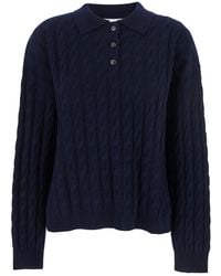 Lisa Yang - 'Magnolie' Cable Knit Polo Shirt-Style Sweater With Classic Collar - Lyst
