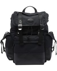 Tod's - Medium Leather And Fabric Backpack With Logo - Lyst