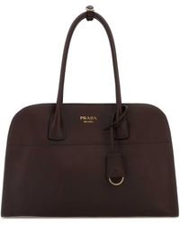 Prada - Aubergine Leather Medium Shopping Bag - Lyst