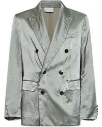 Dries Van Noten - Mint Viscose And Cotton Double-Breasted Blazer - Lyst
