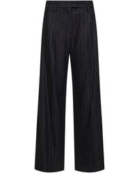 Brunello Cucinelli - Anthracite Sequin Pinstriped Wool Blend Loose Pleated Trousers - Lyst