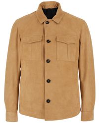Tagliatore - Suede Shirt Jacket With Classic Collar - Lyst