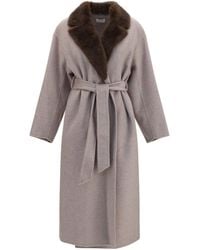 P.A.R.O.S.H. - P.A.R.O..H. Wool Coat With Fur Collar And Belt - Lyst