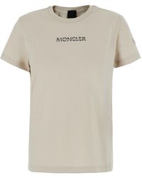 Moncler - Crew Neck T-Shirt With Logo Lettering On The Front And Logo Patch On The Sleeve - Lyst