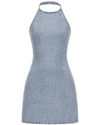 Self-Portrait - Rhinestone Croc Effect Denim Mini Dress - Lyst
