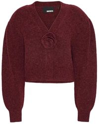 ROTATE BIRGER CHRISTENSEN - Bordeaux Cardigan With Rose Appliqué - Lyst
