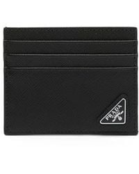 Prada - Triangle-Plaque Leather Card Holder - Lyst
