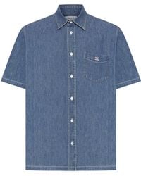 Celine - Short-Sleeved Denim Bowling Shirt With Logo - Lyst