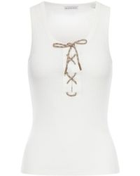 Burberry - Cotton Blend Tank Top With Checked Finishes - Lyst