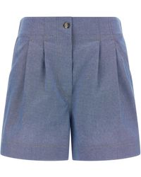 Moncler - Chambray Cotton Shorts - Lyst