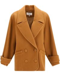 Chloé - Chloé Double-Breasted Herringbone Wool Short Coat - Lyst