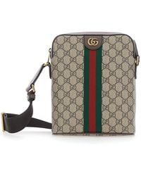 Gucci - 'Ophidia' Small Crossbody Bag With Gg All-Over Motif And Metallic Logo On The Front - Lyst