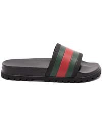 Gucci - Slide Sandals With 'Web' - Lyst