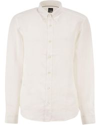 BOSS - Pure Linen Regular Fit Shirt With Button-Down Collar - Lyst