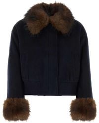 Self-Portrait - Dark Wool Blend Bomber Jacket - Lyst