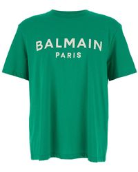 Balmain - Crewneck T-Shirt With Logo Lettering Print On The Front - Lyst