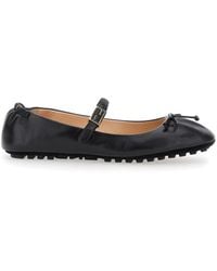 Fendi - Ballerinas With Curled Heel And Ff Logo Plaque On The Strap - Lyst