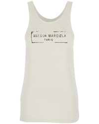 Maison Margiela - Top With Wide Neckline And Logo Printed On The Front - Lyst
