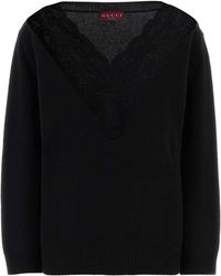 Gucci - Lace V Neck Sweater - Lyst