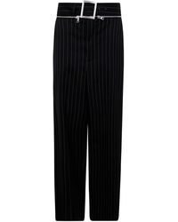 Jean Paul Gaultier - Pinstripe Wool Tailored Trouser With Zip Off Belt - Lyst