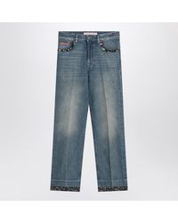 Valentino - Washed Jeans With Floral Fabric Trims - Lyst