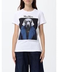 Max Mara - Slim Fit Cotton T-Shirt With Graphic Print And Contrast Logo - Lyst