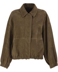 Brunello Cucinelli - Suede Leather Bomber Jacket - Lyst