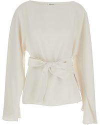 P.A.R.O.S.H. - Crewneck Blouse With Bow Detail On The Front - Lyst