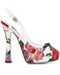 Dolce & Gabbana - Flower Print Satin Pumps - Lyst