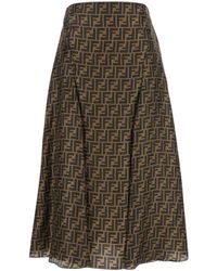 Fendi - Flared Midi Skirt With All-Over Ff Motif - Lyst
