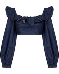 Zimmermann - Ink Denim Aster Cropped Frill Top - Lyst