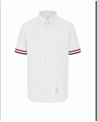 Thom Browne - Logo Striped Oxford Short Sleeves Shirt - Lyst