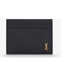 Saint Laurent - Tiny Cassandre Hammered Leather Card Holder - Lyst