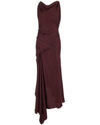 Victoria Beckham - Bordeaux Midi Dress With Draped Neckline And Asymmetric Hem - Lyst