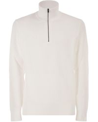 BOSS - Textured Cotton Sweater With High Neck And Zip - Lyst