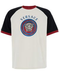 Versace - Crew Neck T-Shirt With Logo Lettering And Medusa Embroidery On The Front - Lyst