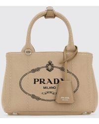Prada - Beige Canvas Small Jardinière Handbag - Lyst