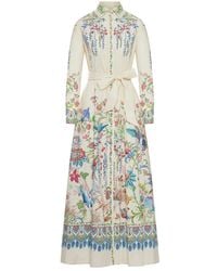Etro - Long Silk Chemisier Dress With Floral Print And Belt - Lyst